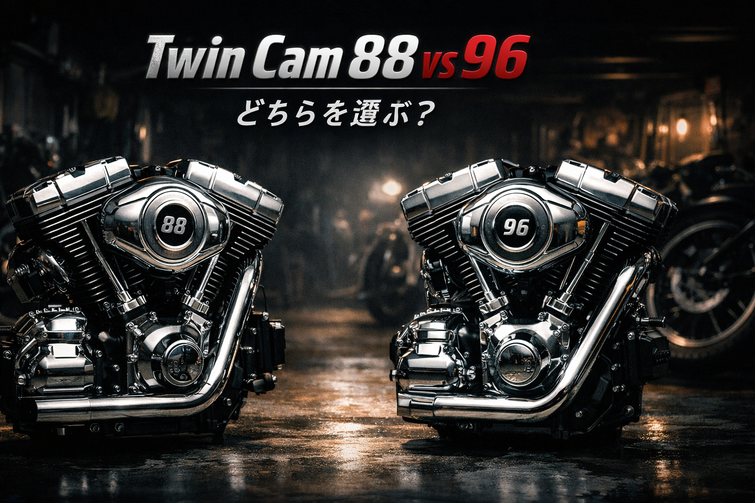 ハーレーTwin Cam88とTwin Cam96エンジンの比較イメージ
