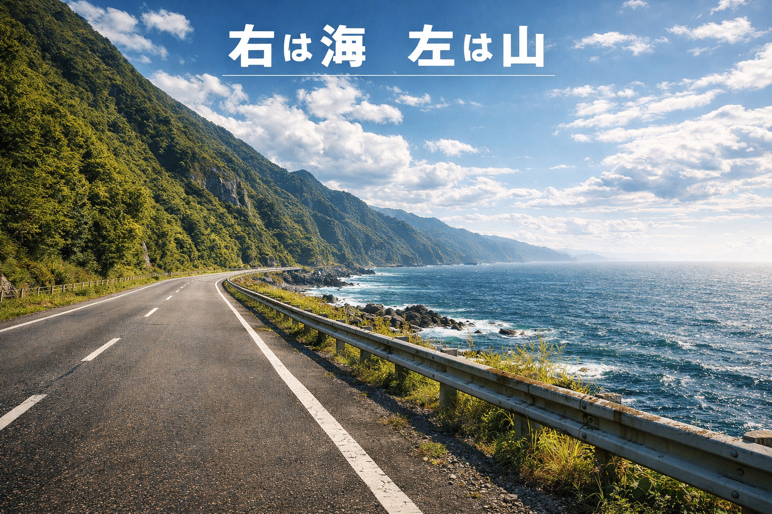 北海道の日本海側に多い右が海・左が山の海岸国道の風景